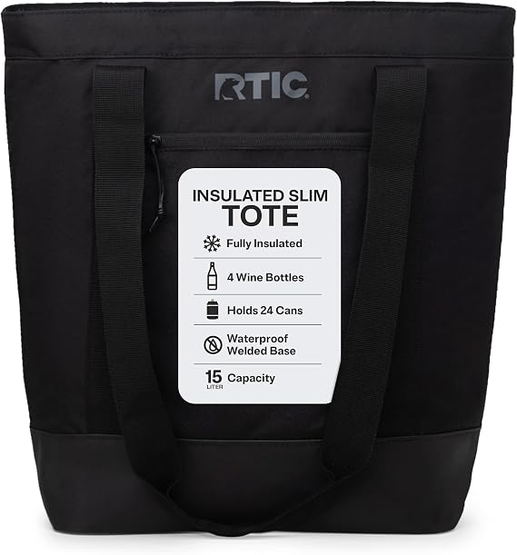 RTIC Everyday Insulated Slim Tote Cooler Bag, Waterproof for Beach, Grocery, Shopping, Fits 4 Wine Bottles or 24 Cans | Lunch, Beach, Grocery, Shopping, Camping, Picnic, Lunch, Travel, Collapsible, Fold-Flat Fits 4 Wine Bottles or 24 Cans