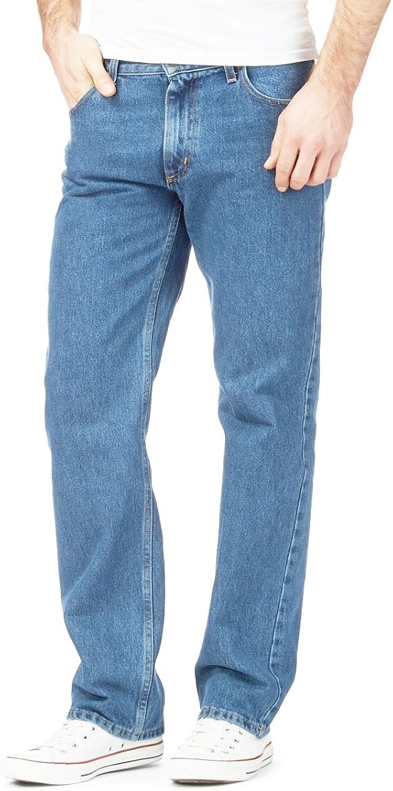 Style Spot Men's Straight Leg Heavy Duty Cotton Jeans Casual Classic Trouser Zip Fly Belt Loop Pant Plain Denim Wash