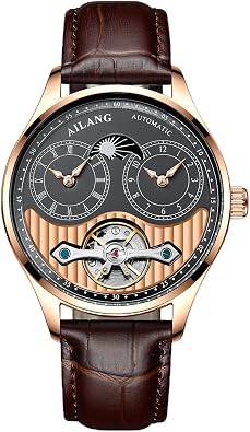 Mens Automatic Watch Dual Time Clown Moon Phase Ailang Series Watches Silver Black