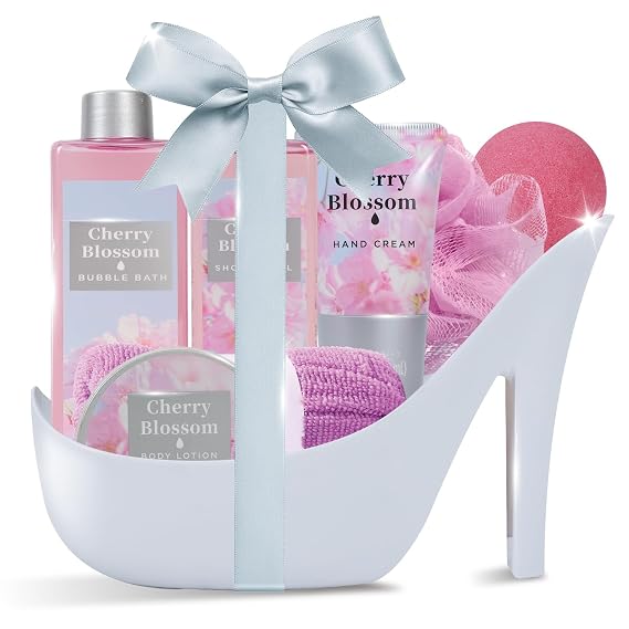 Spa Luxetique Gifts for Women 8pcs High Heel Gift Set for Women Elegant Cherry Blossom Spa Gifts for Womens Birthday Gifts for Womens Wife Sister Girlfriend Friend