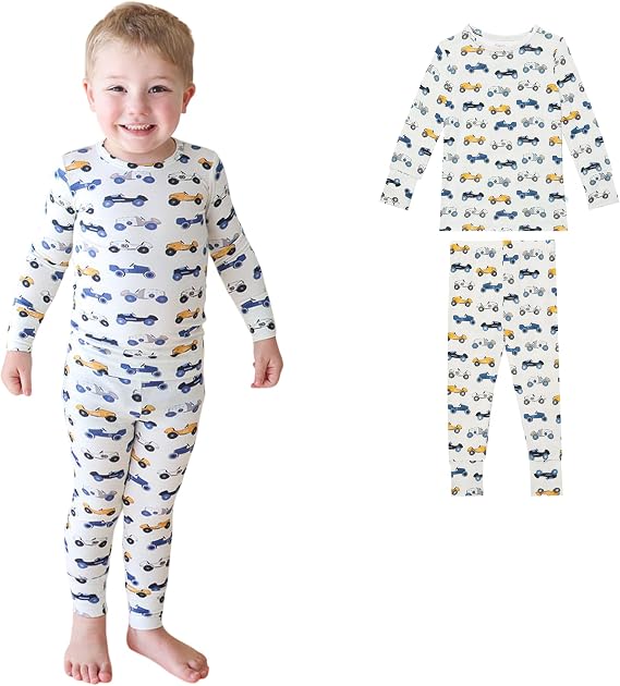 Posh Peanut Boys Pajamas - PJs for Kids Made of Soft Viscose from Bamboo, Long Sleeve Toddler PJs & Matching Boys Pajama Sets