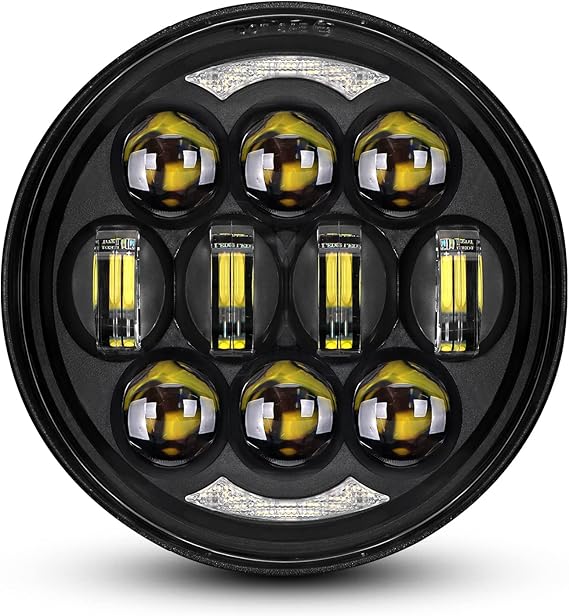 DOT Approved 80W 5-3/4" 5.75" Round LED Projection Headlight Compatible with Dyna Street Bob Super Wide Glide Low Rider Night Rod Train Softail Deuce Custom Sportster Iron 883,Black
