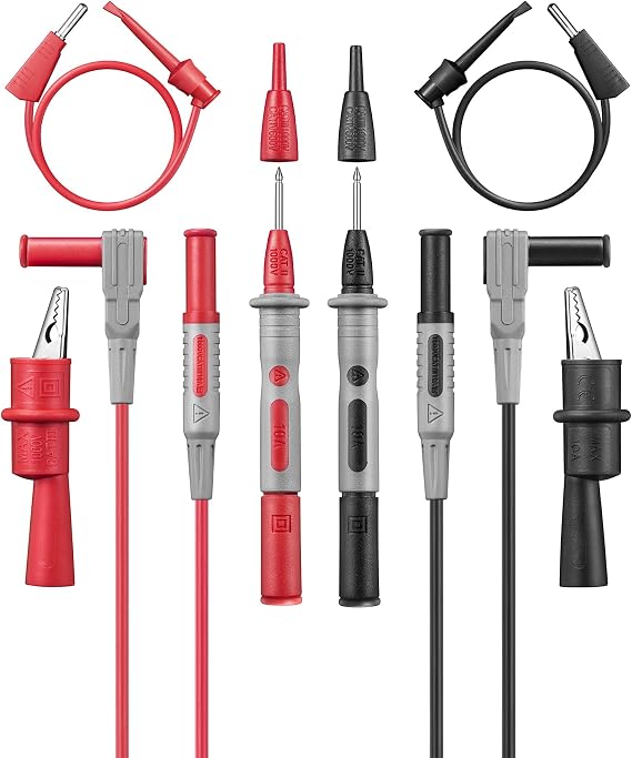 AstroAI 8Pcs Multimeter Test Leads Set with Alligator Clips, Plunger Mini Hooks and Test Probes 1000V 10A CAT III & CAT IV 600V for Fluke, KAIWEETS, INNOVA Multimeter, Voltmeter, Clamp Meter