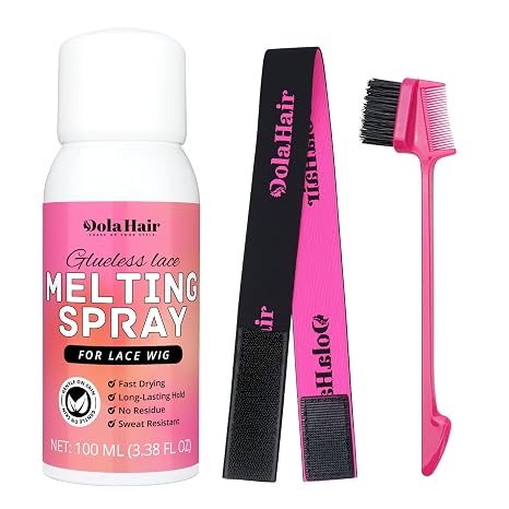 Dolahair Lace Melting Spray for GlueLess Wigs lace Bond Adhesive Glue Spray | Lace Melt Kit with Melting Spray, Melting Band, Edge Brush for Wig Glueless Install