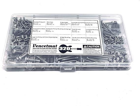 Guitar Screws Kit,304 Stainless Steel, #2#3#4#6#8 fit Fender & Gibson Pickguard, for Neck Plate Tuning Humbucker SingleCoil Pickup TrussRod Cover Bridge Selector Switch (Stainless Steel Uncoated)
