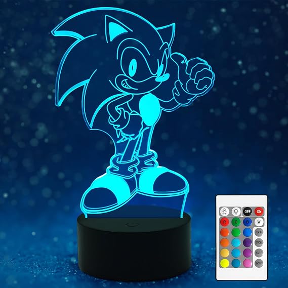 Sonic The Hedgehog Night Light for Kids - 3D Illusion Lamp With 16 Colors Change and Remote Control, Toys Decor Room, Gifts for Boys Girls Christmas Valentine's