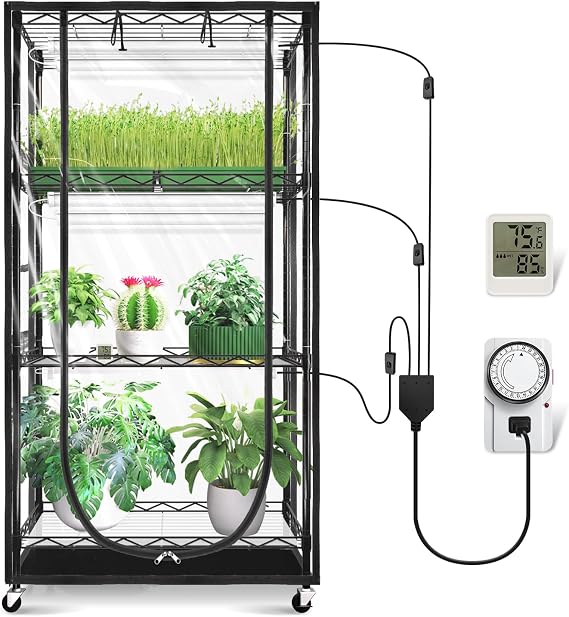 JESLED Indoor Greenhouse with Grow Light, 4-Tier, 23.6x13.8x59.1IN