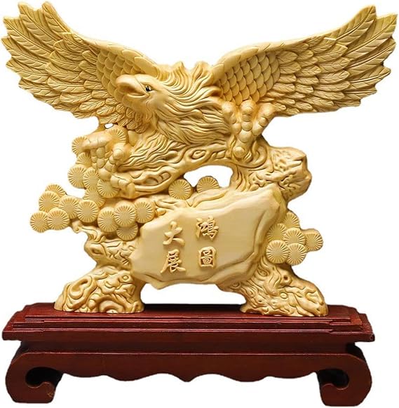 Eagle Statue Home Office Decor,Solid Wood Eagle Spread Wings Sculpture Shelf Desktop Decor,Chinese Style Feng Shui Gift
