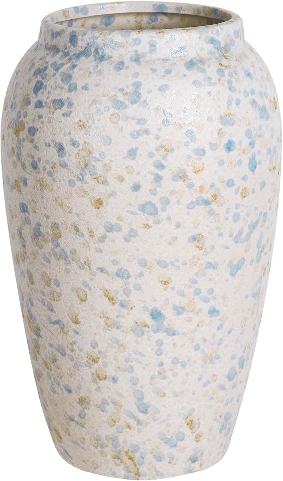Ceramic Rustic Vase for Home Decor, Farmhouse Vintage Grey Blue Decorative Vase for Living Room, Entryway, Kitchen, Shelf, Table Centerpiece, Boho Modern Decoration, 20cm Tall