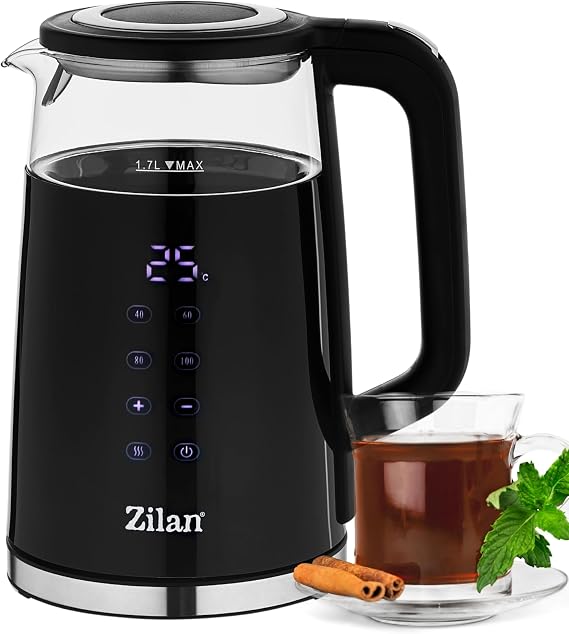 Sıcaklık ayarlı cam su ısıtıcısı 1,7 l (40 °C ila 100 °C) - Sıcak bakım fonksiyonu - Sıcaklık seçimli LED ekran - 2200 W - %100 BPA içermez