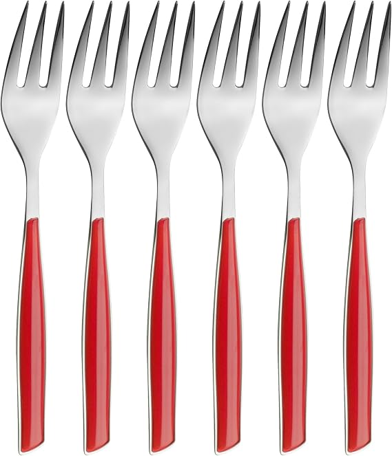 Bugatti GL3U-021F17/6 Glamour 6-Piece Cutlery Set Cake Forks SAN/Steel Red 16 x 20 x 3 cm