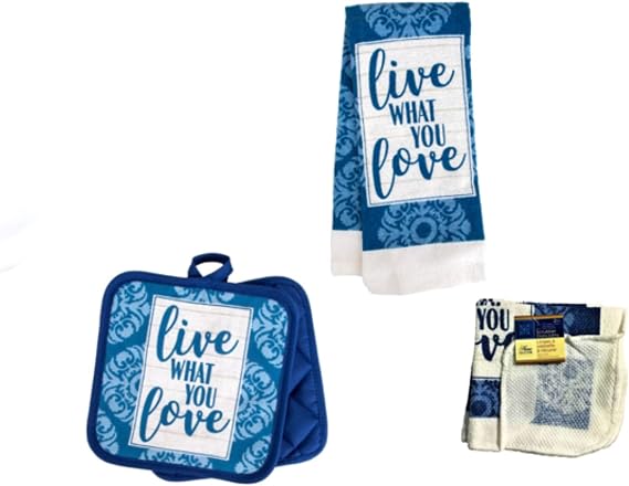 Home Collection Live What You Love Kitchen Set: Towel, Oven Mitt and 2 Pot Holders 4 Piece Set