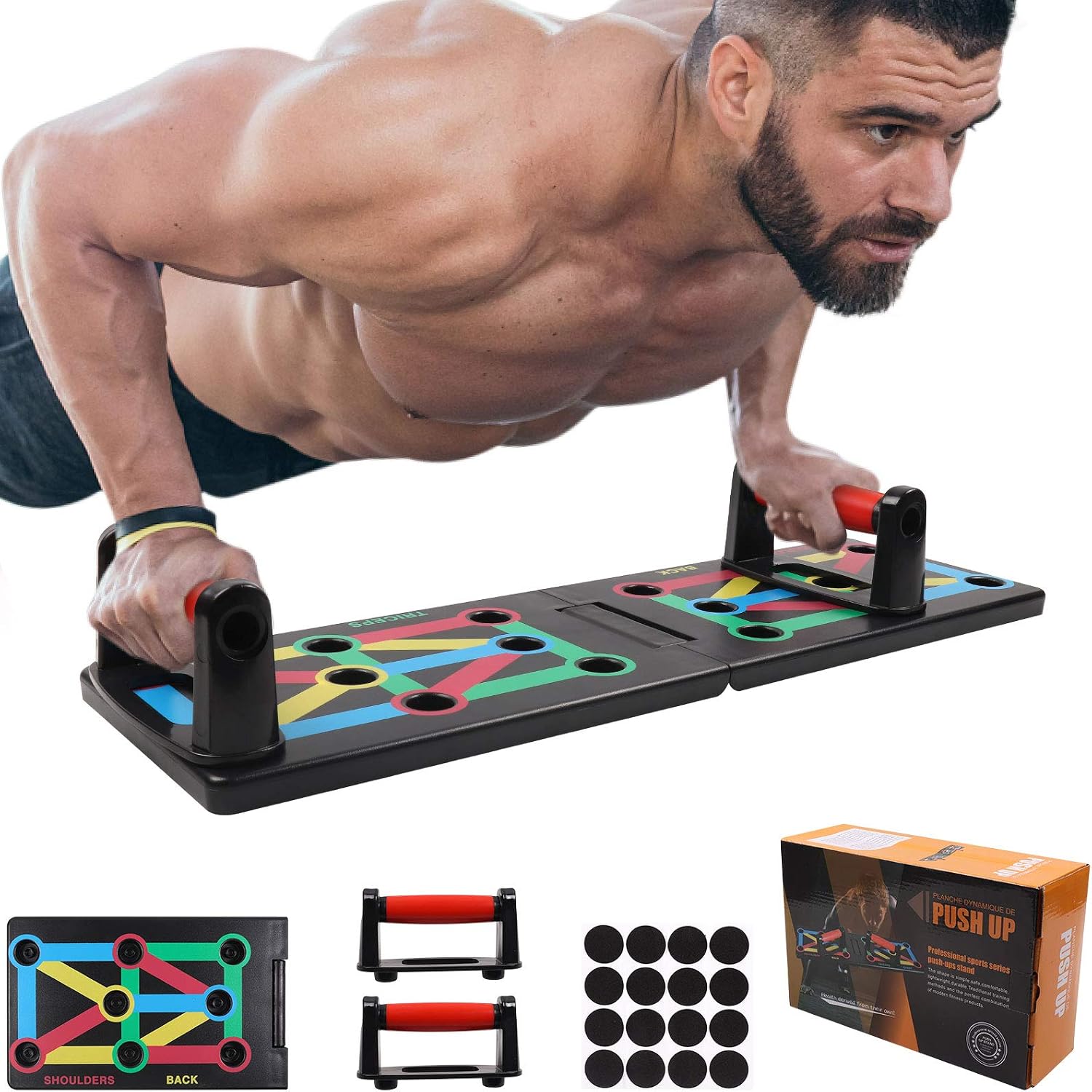 Push-Up Rack Board, 12-in-1 Foldable Multifunctional Home Training Fitness Equipment, Portable Push-Up Training Frame, Adjustable Push-Up Board