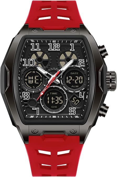 AIMES Mens Watches Fashion Casual Sports Waterproof Digital Analog Dual Time Dress Watches for Men Big Square Countdown Stopwatch Wristwatch Relojes De Hombre Date Mens Wrist Watch Gifts