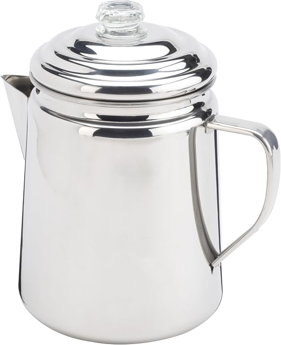 Coleman Stainless Steel Coffee Percolator, 12-Cup Capacity Durable Outdoor Coffee Maker for Camping, Backpacking, RV, Stovetop, Campfire, More, No Filters Needed