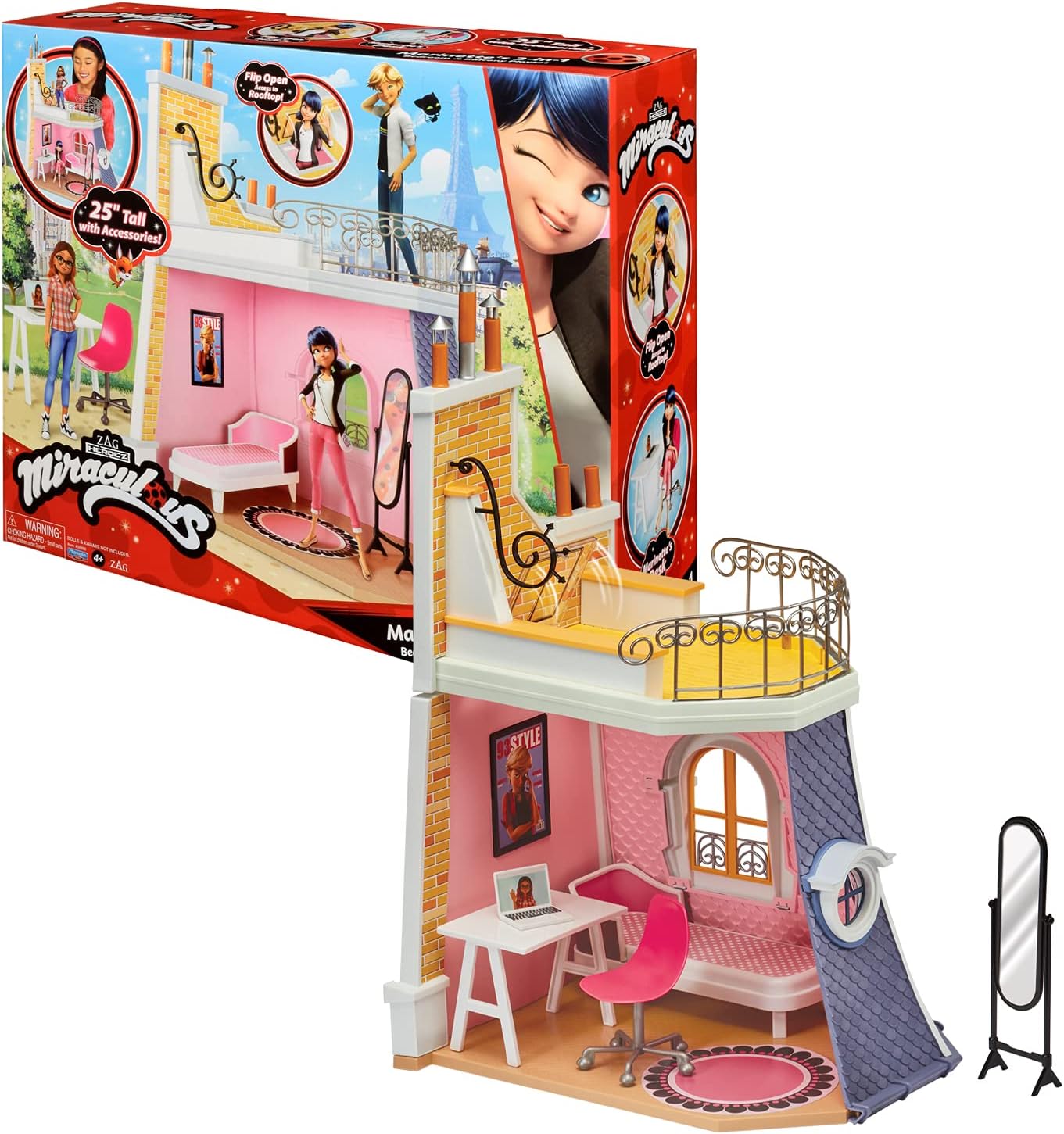 Miraculous: Tales of Ladybug & Cat Noir - 2in1 Balcony Bedroom Dolls House and Accessories Playset Bandai