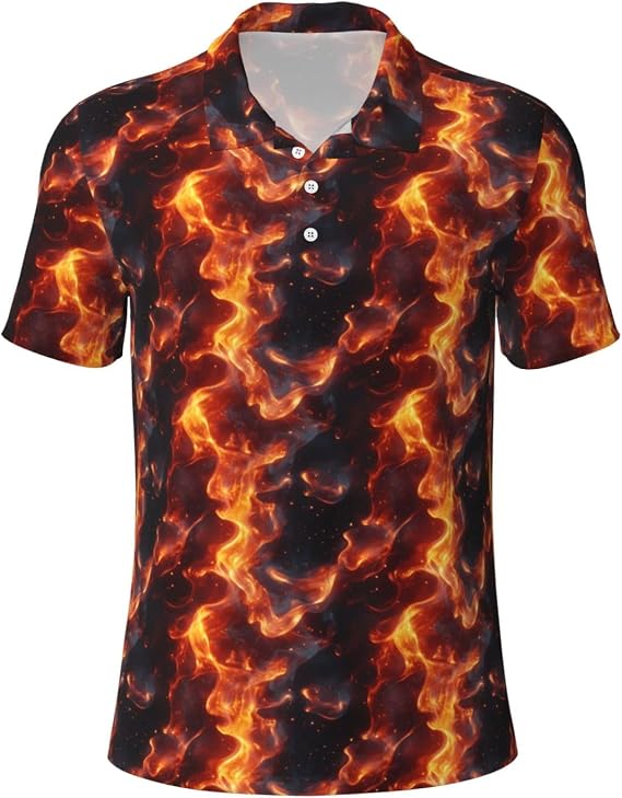 Red Flame Pattern Print Polo Shirts for Men-Funny Golf Shirts for Mens Short Sleeve Polos Polo T Shirts