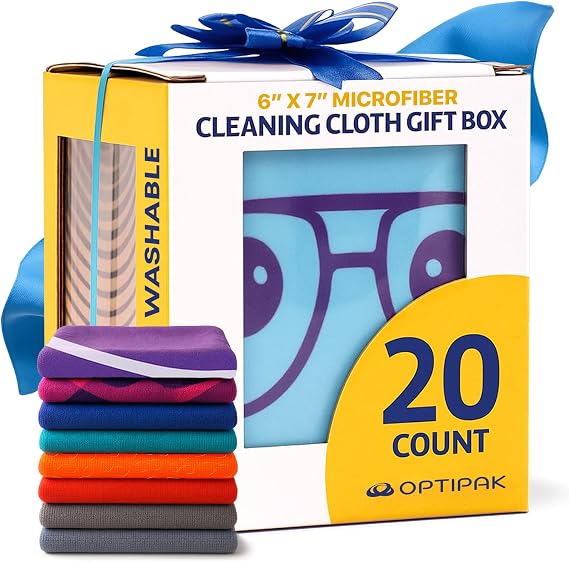 Microfiber Cleaning Cloth for Glasses 20 Pack Eyeglass Cleaning Cloths with Gift Box for Eyeglasses, Camera Lens, Phones, Tablets & Screens (Assorted Colors)