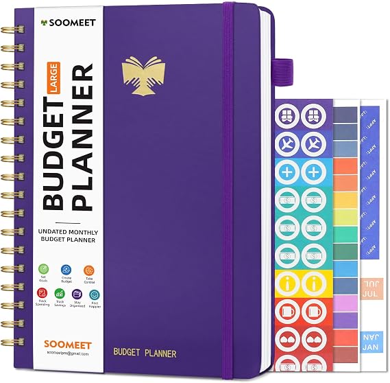 Budget Planner - 7" x 10" Monthly Bill Organizer with Pockets, Undated Finance Planner with Expense Tracker Notebook, Budgeting Journal and Budget Book to Take Control of Your Money - Purple