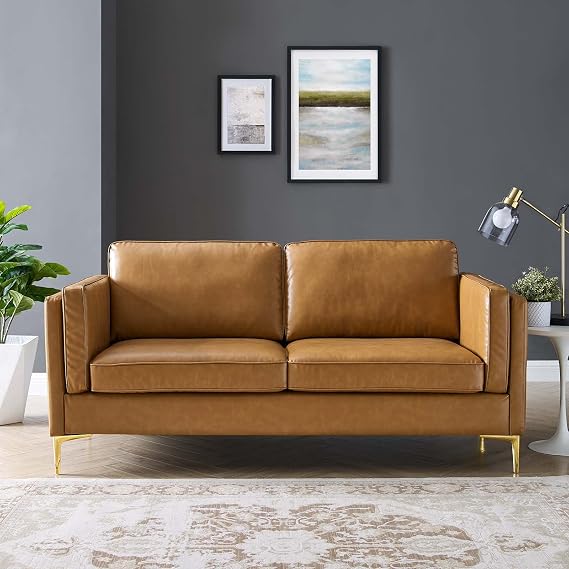 Modway Kaiya Upholstered Vegan Leather Sofa, 32 x 71 x 33.5, Tan
