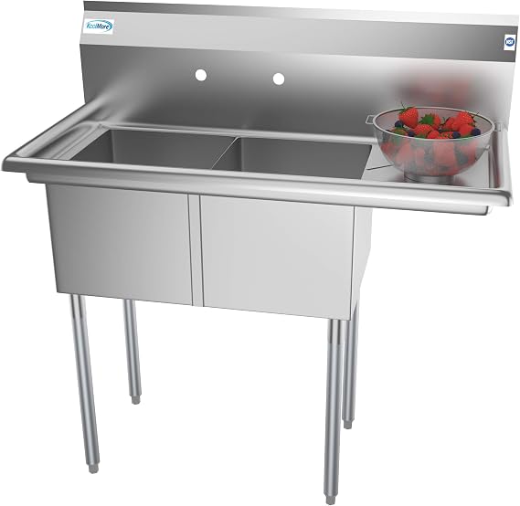 KoolMore 2 Compartment Stainless Steel NSF Commercial Kitchen Prep & Utility Sink with Drainboard - Bowl Size 14 x 16 x 11, Silver