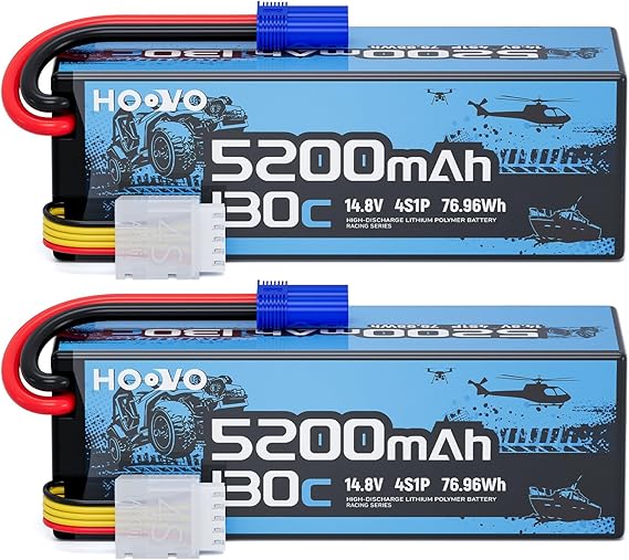 HOOVO 4S Lipo Battery,130C 5200mAh 14.8V RC Car Battery, EC5 Plug, 2 Pack