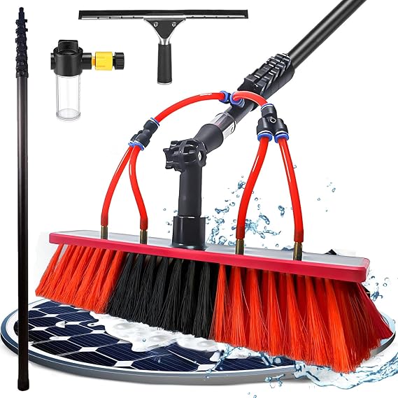 Carbon Fibre Telescopic Pole 39ft Washing Kit: Water-fed Brush, Squeegee, Soap Dispenser, 12M Telescoping Pole and 20m Hose, Cleaning Solar Panels, Windows, Roofs & Cars - 35cm Brush