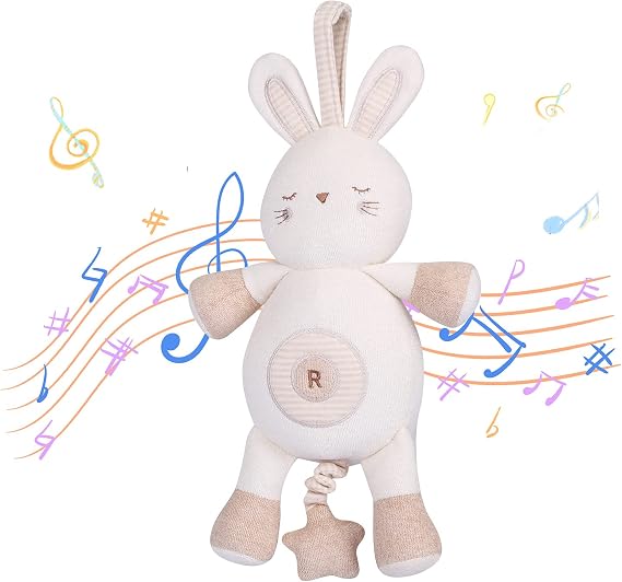 Newborn Baby Toys, Soft Cotton Stuffed Bunny Toy with Lullaby Music for Boy & Girl Babies 0-3-4-6+ Months,Easter Gift for Baby (Rabbit)