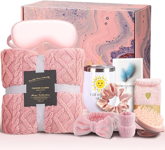 Birthday Gifts for Women,10pc Birthday Gift Basket for Women Birthday Unique,Pink Self Spa Basket Care Package Get Presents Unique Female Idea Box for Girlfriend,Mom,Birthday,Valentines Day Presents