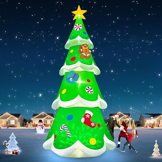 20FT Christmas Tree Inflatable, Kalolary Giant Christmas Yard Inflatables | Huge 3D Gingerbread Gift Box Xmas Blow-Up Outdoor Decoration for Holiday Party Courtyard Lawn Shopping Mall Street