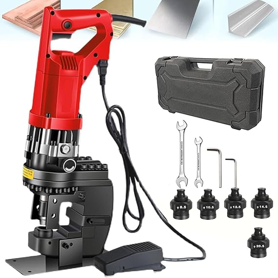 Hydraulic Hole Puncher 1800w Electric Hydraulic Hole Punch, Metal Hole Puncher with 5 Sets Punch/Die Dia 8.5mm - 20.5mm,For Punching in Steel, Iron, Aluminum, Copper,Anglesteel