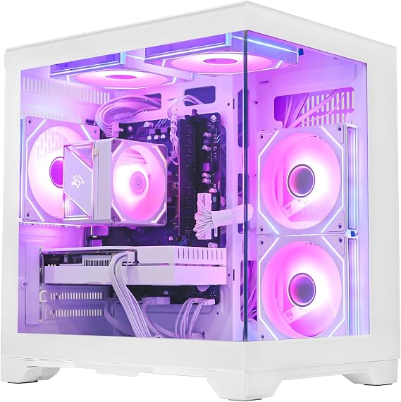 King White Prebuilt Gaming PC - Ryzen 5 5500 (6-Core) CPU, RX 6500 XT 4GB GPU- 16GB DDR4 3200MHz RAM- 1TB PCIe SSD- 5 RGB Fans with Software, WiFi & Bluetooth- Windows 11 Desktop Computer