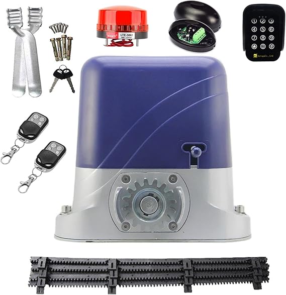 Sliding Gate Motor, Heavy Duty 2600LBS Automatic Electric Sliding Gate Opener for 1300kg Door Gate with 4M Nylon Rack WiFi Remote Control Optional(Kit 4)