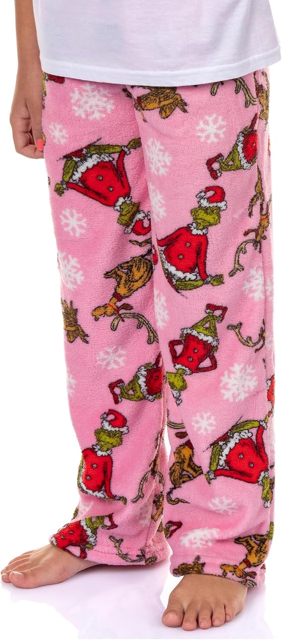 Dr. Seuss The Grinch Girls Grinch and Max Plush Fleece Pajama Pants
