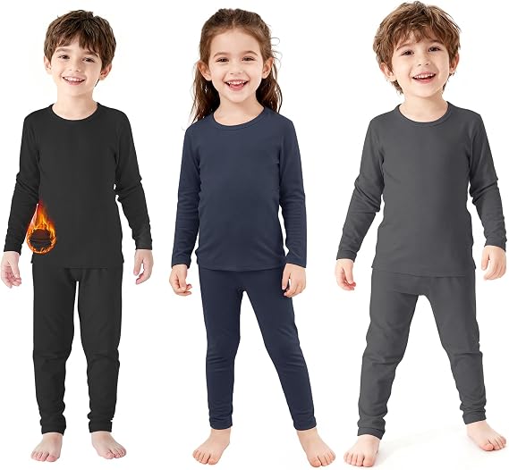 Zando 3 Set Boys Thermal Underwear Set Toddler Long Johns Base Layer 2-5T | Warm Fleece Lined Thermal Top and Bottom Set for Boys Girls. Soft Kids Base Layer for Sleeping Skiing and Cold Weather