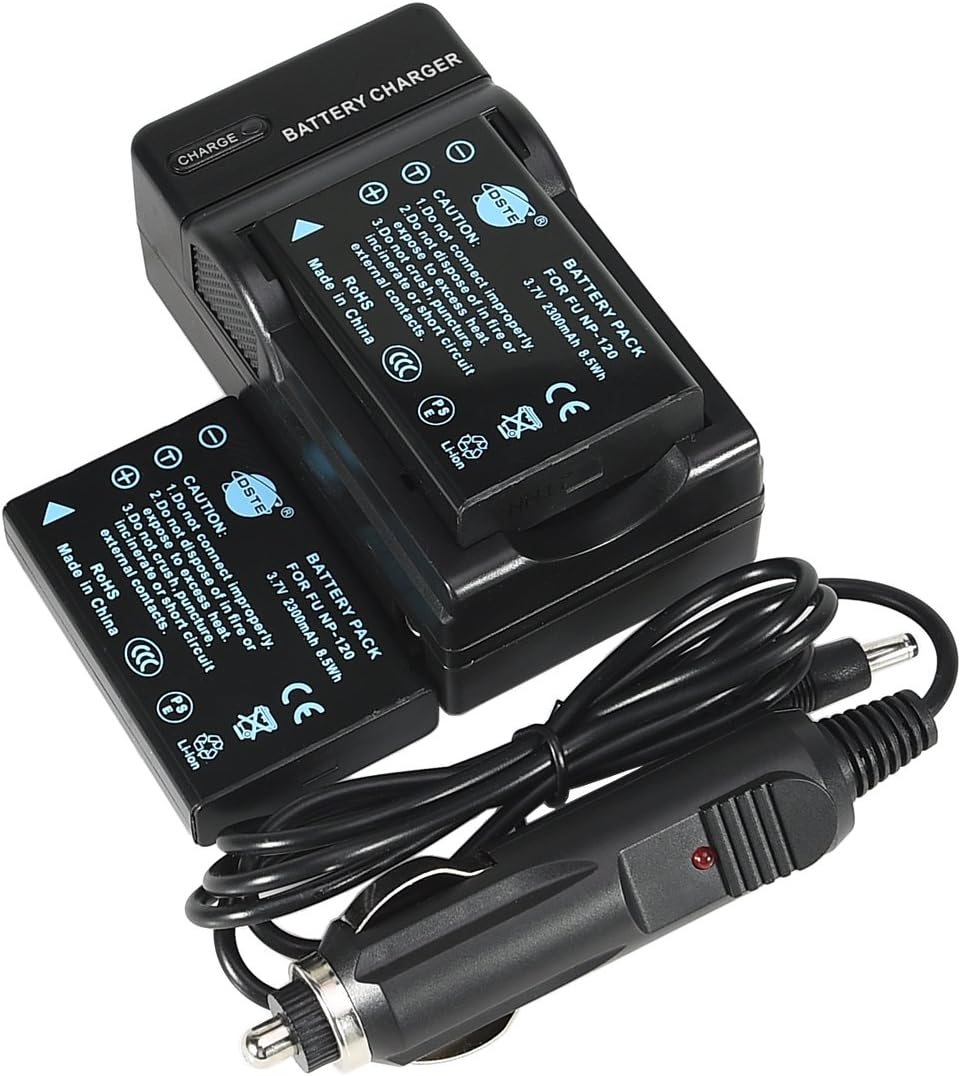 DSTE 2-Pack NP-120 Battery  DC29 Travel and Car Charger Adapter Compatible with Fujifilm FinePix 603, FinePix F10, FinePix F10 Zoom, FinePix F11, FinePix F11 Zoom, FinePix M603, FinePi as D-LI7 DB-43