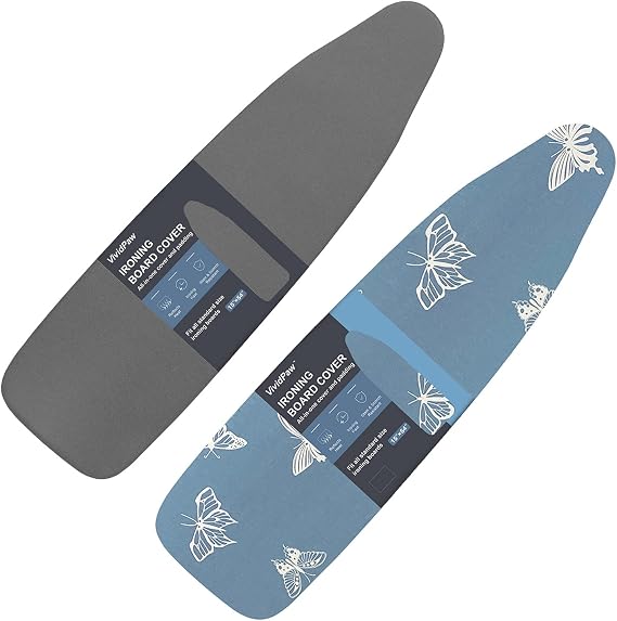 VividPaw Ironing Board Cover and Pad Standard Size 1554, Value Pack (Black and Butterfly)