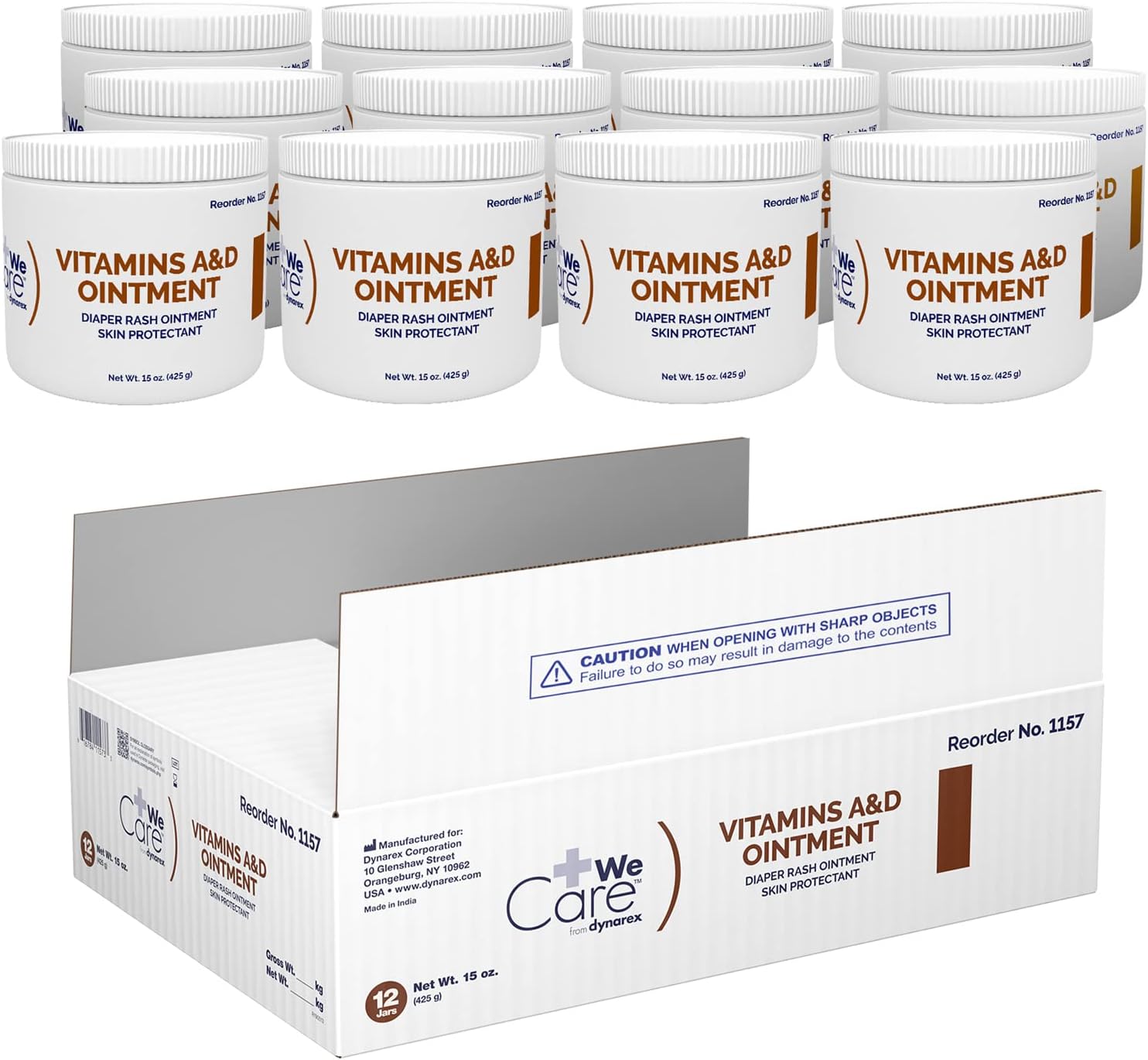Dynarex Vitamins A & D Ointment, Ointment with Vitamin A and Vitamin D Helps Prevent & Treat Skin Irritation, Diaper Rash, White, 15 Ounce Pack of 12