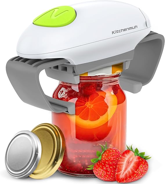 KITCHENMUH Higher Torque Electric Jar Opener for Seniors with Arthritis Fit Almost Jars Size, Automatic Jar Opener for Weak Hands, Hands Free Battery Operated Bottle Opener for Arthritic Hands (White)
