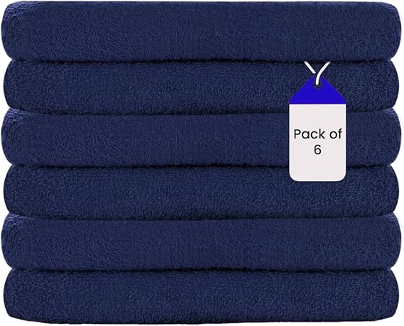 Luxury Hand Towels - 550 GSM, 16x27 Inch, Pack of 6, 100% Ring Spun Cotton - Soft & Highly Absorbent Salon Towels for Gym, Spa, Face, Hotel & Guest Use - Navy Blue