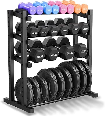 Upgraded 4-Tier Dumbbell Rack, 1100LBS Weight Rack for Home Gym, Barbell Holder Bumper Plate Storage Rack with Adjustable Height & Width Design, Heavy Duty Weight Storage Organizer Rack Only