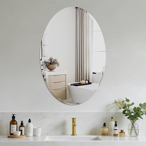 Oval Bathroom Mirror,16X24 inch Oval Frameless Mirror, Frameless Mirrors for Bathroom,Beveled Bathroom Mirror.