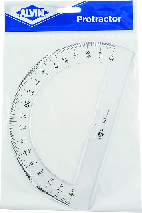 ALVIN P477, 8" Semicircular Protractors, 0.09" Thick Clear Plastic, School or Drafting Use