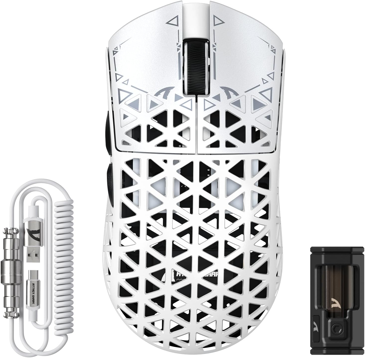 ATTACK SHARK R5 Ultra Carbon Fiber Gaming Mouse 39g Superlight 8000Hz Wireless Mouse 42000 DPI PAW3950MAX Sensor Nordic 52840 MCU Bluetooth2.4GWired with Coiled Cable PCMac White