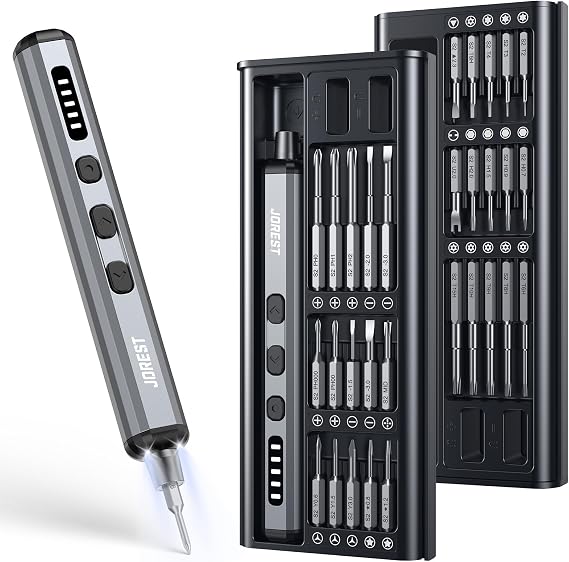 JOREST Mini Electric Screwdriver,Cordless Precision Screwdriver Set with 38-in-1 Magnetic Bits, 5 Torque Settings, Repair Tool for iPhones, Laptop, Drone, Game Console, Camera