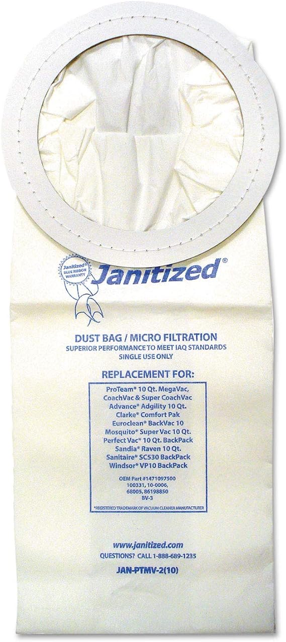 Janitized Vacuum Filters Designed to Fit Most Commercial 10 Qt. Backpack Vacs, 10/Pack