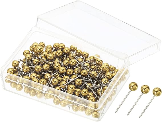 PATIKIL Push Pins, 200 Pack Round Head Map Tacks Thumb Steel Point for World Maps Cork Boards, Golden
