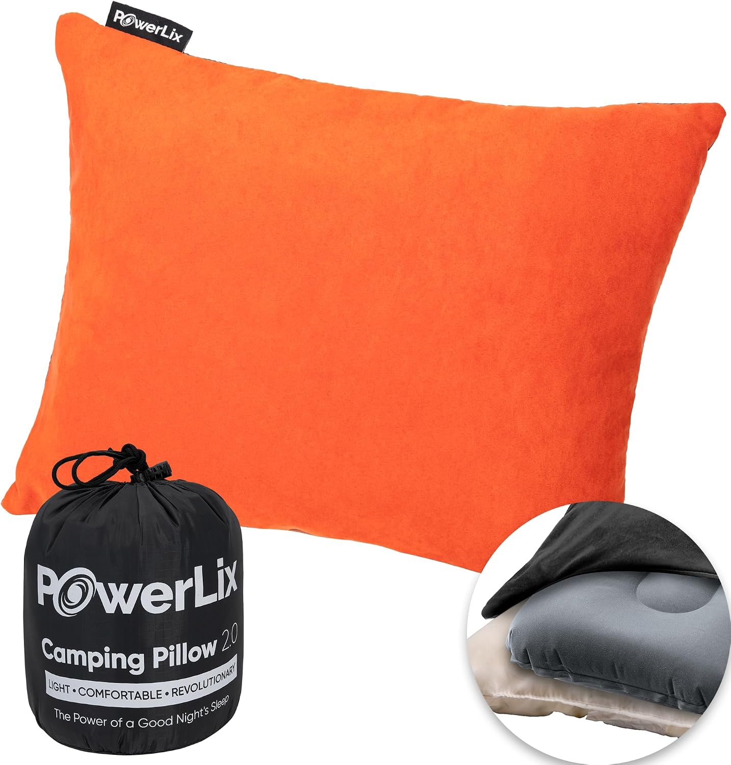 POWERLIX Camping Pillow - Memory Foam WashableInflatable Camp Pillow for Backpacking Hiking Camping Picnic,Travel Pillow for Airplanes,Compressible Backpacking Pillow,Machine Washable Cover