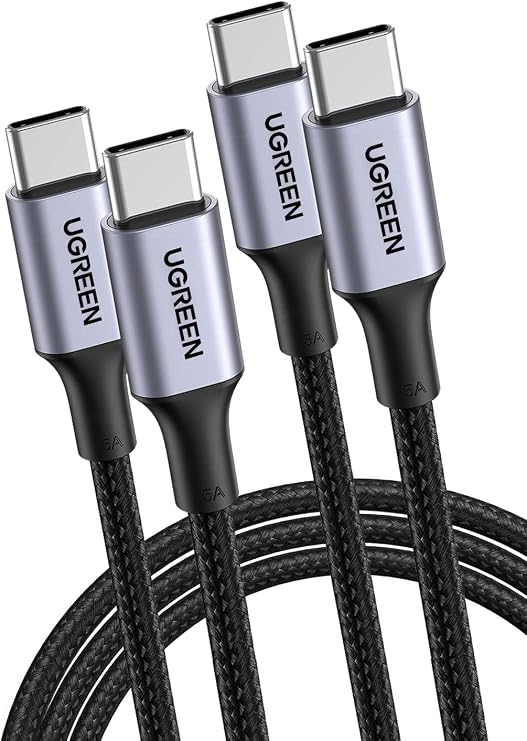 UGREEN USB Type C Cable PD Compatible 100W/5A Ultra Fast Charging USB C to USB C Disconnect Prevention, Compatible with Type-C Models such as iPhone 15, MacBook Pro, Matebook, iPad, Xperia, Galaxy and