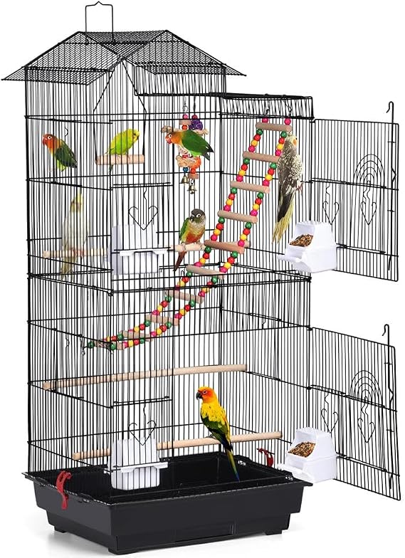 Yaheetech 39" Roof Top Flight Cage with Toys, Wrought Iron Bird Cage for Cockatiels, Conures, Lovebirds, Budgies & Small Birds